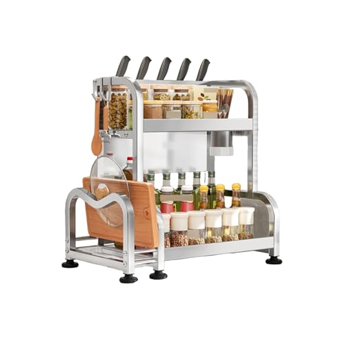 Küchenregal, Gewürzregal aus Edelstahl mit Schneidebrett und Topfdeckelregal, geeignet for die Organisation auf der Arbeitsplatte(30cm) von Generic