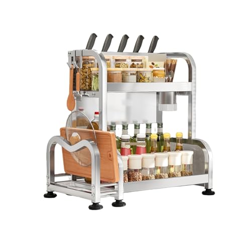 Küchenregal, Gewürzregal aus Edelstahl mit Schneidebrett und Topfdeckelregal, geeignet for die Organisation auf der Arbeitsplatte(40cm) von Generic