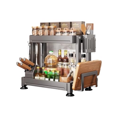 Küchenregal, doppellagig mit Schneidebrett, Topfdeckelregal und Messerregal, Gewürzregal aus Metall for die Arbeitsplatte(2Layer,34cm) von Generic