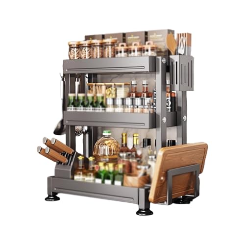 Küchenregal, doppellagig mit Schneidebrett, Topfdeckelregal und Messerregal, Gewürzregal aus Metall for die Arbeitsplatte(3Layer,34cm) von Generic