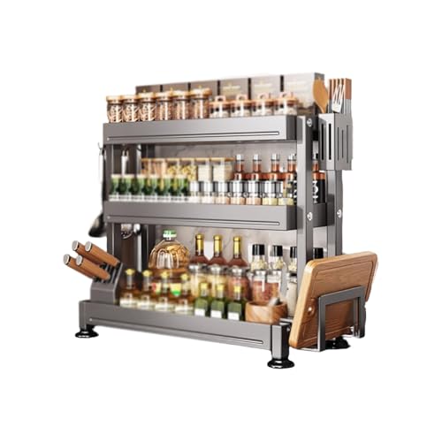 Küchenregal, doppellagig mit Schneidebrett, Topfdeckelregal und Messerregal, Gewürzregal aus Metall for die Arbeitsplatte(3Layer,54cm) von Generic