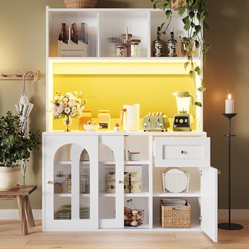 Küchenschrank Hochschrank Vitrinenschrank mit Glasfront und verstellbaren Ablagen, Buffetschrank Esszimmerschrank Sideboard mit Stauraum und Kippschutz für Wohnzimmer und Küche Küchenschrank Hochschrank Vitrinenschrank mit Glasfront und verstellbaren Ablagen, Buffetschrank Esszimmerschrank Sideboard mit Stauraum und Kippschutz für Wohnzimmer und Küche von Generic