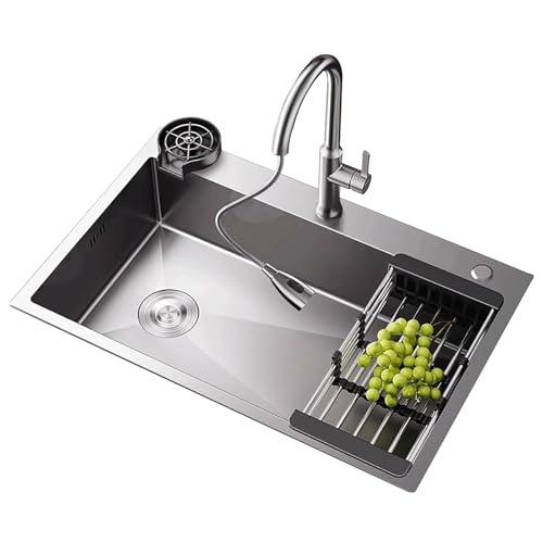 Küchenspüle 1 Becken Multifunktionale Einbauspüle aus Edelstahl Aufsatzspüle Mit ausziehbarem Wasserhahn und diversem Zubehör(65 * 45 * 20cm/26 * 18 * 8in) von Generic