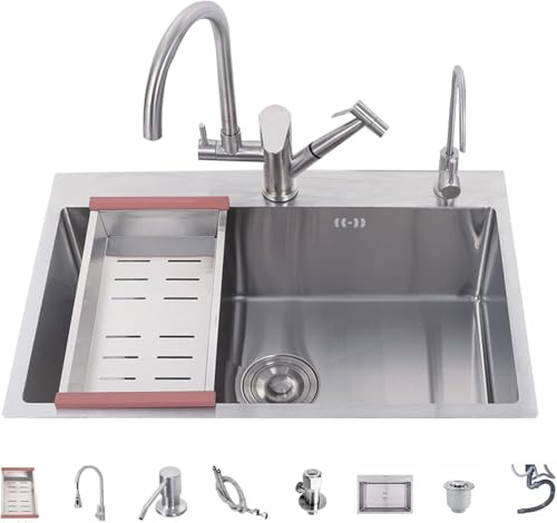 Küchenspüle 304 Edelstahl Raindae Wasserfall Spüle Home Single Bowl Spüle Gemüsebecken Einzelspüle Workstation Küchenspüle Mit Ausziehbarem Wasserhahn, 65x45cm von Generic