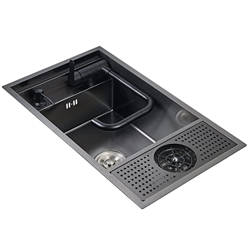 Küchenspüle Bar Spüle mit Glasspüler, Edelstahl-Unterbau-Prep-Küchenspüle, 21,7 Zoll Einzelschüssel, mit faltbarem Wasserhahn, Seifenspender, für Arbeitsplatzküche von Generic