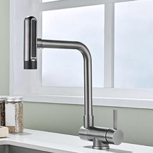 Küchenspüle Wasserhahn Klappbar Unter Dem Fenster Edelstahl 360° Drehung Warmes Und Kaltes Wasser Einhand-Klappbarer Küchenhahn-Grau von Generic