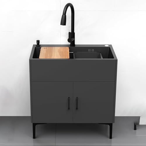Küchenspüle in kommerzieller Qualität, mit Einzelbecken, Warm- und Kaltwasserhahn für Garage, Restaurant, Waschküche, grau, 75 x 45 x 78 cm Küchenspüle in kommerzieller Qualität, mit Einzelbecken, Warm- und Kaltwasserhahn für Garage, Restaurant, Waschküche, grau, 75 x 45 x 78 cm von Generic