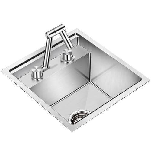 Küchenspülen Edelstahl-Aufsatzspüle Mit Abdeckung, Klapphahn, Mini-Barspüle Mit Einzelbecken Und Kompaktem Siphon-Ablauf Für Kleine Küchen In Wohnmobilen(Silver,32 * 43 * 23cm) von Generic