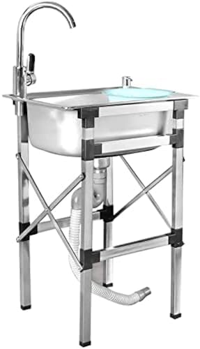 Küchenspülen Edelstahl Einzelschüssel Mit Abtropffläche Und Wasserhähnen Kommerzielle Spüleinheit Mit Eckhalterung, Einfach Zu Montieren Und Zu Demontier, Cold Tap, 42 * 36cm von Generic