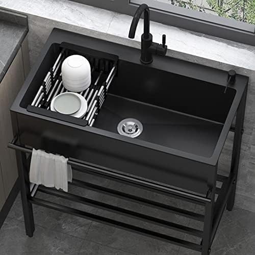 Küchenspülen Freistehende Edelstahlspüle Utility Waschbecken Einzelschüssel W Kaltes Warmwasserrohr Wasserhahn Aufbewahrungsregale Leicht Zu Reinigen Silber W Werkbank Aufbew, L100*45cm von Generic
