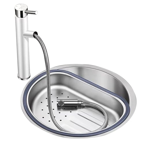 Küchenspülen Runde Barspüle Aus Silbernem Edelstahl Mit Wasserhahn – Kleines Einzelbecken Für Bar, Balkon, Teestube, Gemüsewaschen, Kompakt Und Leicht Zu Reinigen von Generic