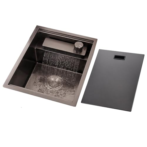 Küchenspülen Versteckte Küchenspüle – Edelstahl-Aufsatzspüle Mit Wasserfall-Wasserhahn-Abdeckung, Minibar-Spüle Für Küchen, Eingebautes Gemüsewaschbecken(35 * 45 * 22cm) von Generic