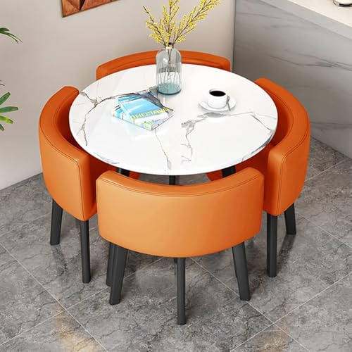Küchentisch Und Stühle Für 4 Personen, 5-teiliges Kompaktes Esszimmertisch-Set, Platte Mit Kunstmarmormuster Und 4 Mit Pu-Leder Gepolsterte Sitze, Moderne, Orange, Desk top DI 80cm Küchentisch Und Stühle Für 4 Personen, 5-teiliges Kompaktes Esszimmertisch-Set, Platte Mit Kunstmarmormuster Und 4 Mit Pu-Leder Gepolsterte Sitze, Moderne, Orange, Desk top DI 80cm von Generic