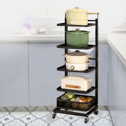 Küchenwagen, Küchenregal, 5 Schwarze Bretter und 1 Korb zur Aufbewahrung von Töpfen, Pfannen und Utensilien, mikrowellengeeignet, platzsparende Küche für Kochgeschirr und Deckel Küchenwagen, Küchenregal, 5 Schwarze Bretter und 1 Korb zur Aufbewahrung von Töpfen, Pfannen und Utensilien, mikrowellengeeignet, platzsparende Küche für Kochgeschirr und Deckel von Generic