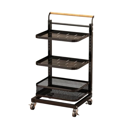 Küchenwagen, Schiebeküche für Gemüse und Töpfe, Metall-Lagerregal mit Deckelhalter, Schwarz – 3 Regale und 1 Korb, platzsparende Küchenlösung von Generic