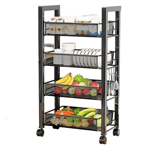Küchenwagen mit Rollen Schwarz Schmal Badezimmerregal Aus Metall mit Abnehmbarem Ablaufkorb Nischenwagen Tragfähigkeit 75 Kg for Bathroom, Kitchen, Bedroom(54x23x79cm) von Generic
