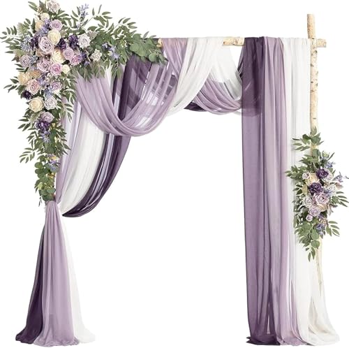 Künstliche Hochzeit Bogen Blumen Mit 2 Stück Blumen Swag 3 Stück Durchscheinender Gaze Drapieren Stoff Für Hochzeit Party Mantel Tischläufer Home Decor, 004 von Generic