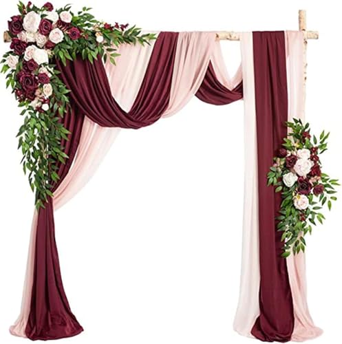 Künstliche Hochzeit Bogen Blumen Mit 2 Stück Blumen Swag 3 Stück Durchscheinender Gaze Drapieren Stoff Für Hochzeit Party Mantel Tischläufer Home Decor, 005 von Generic