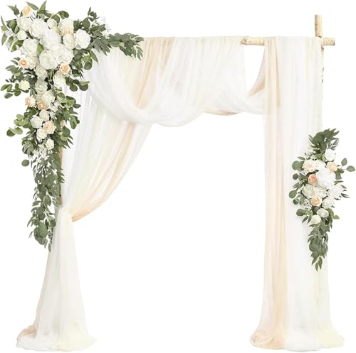 Künstliche Hochzeit Bogen Blumen Mit 2 Stück Blumen Swag 3 Stück Durchscheinender Gaze Drapieren Stoff Für Hochzeit Party Mantel Tischläufer Home Decor, 007 von Generic