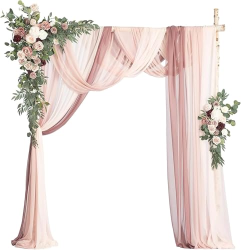 Künstliche Hochzeit Bogen Blumen Mit 2 Stück Blumen Swag 3 Stück Durchscheinender Gaze Drapieren Stoff Für Hochzeit Party Mantel Tischläufer Home Decor, 009 von Generic