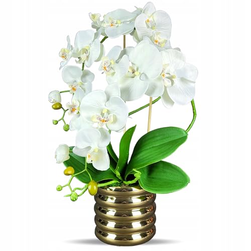 Künstliche Orchidee | Künstliche Blumen | Hohe Qualität| Neues Dessang| 2 Gummisprossen| Orchidee in einem Topf| Gold von Generic