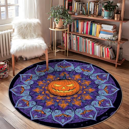 Kürbis-Teppich, Halloween, Bohemian-Mandala, Wirbel, Halloween, Orange, rutschfeste Unterseite, rund, Überwurf, schmutzabweisend, Badezimmer, Eingangsbereich, Nachttisch, Waschküche, Dekoration, 122 x Kürbis-Teppich, Halloween, Bohemian-Mandala, Wirbel, Halloween, Orange, rutschfeste Unterseite, rund, Überwurf, schmutzabweisend, Badezimmer, Eingangsbereich, Nachttisch, Waschküche, Dekoration, 122 x von Generic