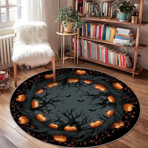 Kürbis-Teppich, Halloween, Gothic, Fledermausbaum, Halloween, Orange, niedriger Flor, Fußmatte, runder Überwurf, schmutzabweisend, Badezimmer, Eingangsbereich, Küche, Nachttisch, Dekoration, 122 x 122 Kürbis-Teppich, Halloween, Gothic, Fledermausbaum, Halloween, Orange, niedriger Flor, Fußmatte, runder Überwurf, schmutzabweisend, Badezimmer, Eingangsbereich, Küche, Nachttisch, Dekoration, 122 x 122 von Generic