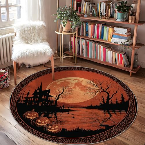 Kürbis-Teppich, Halloween, Gothic, Spukhaus, Mond, Halloween, Orange, niedriger Flor, für Zuhause, Innenbereich, Fußmatte, Akzente, Teppich, fusselfrei, Badezimmer, Tür, Eingang, Nachttisch Kürbis-Teppich, Halloween, Gothic, Spukhaus, Mond, Halloween, Orange, niedriger Flor, für Zuhause, Innenbereich, Fußmatte, Akzente, Teppich, fusselfrei, Badezimmer, Tür, Eingang, Nachttisch von Generic