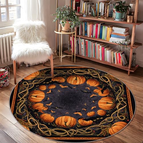 Kürbis-Teppich, Halloween, festlich, Fledermaus, Halloween, Orange, niedriger Flor, für den Innenbereich, runder Überwurf, kein Ausfallen, Badezimmer, Eingangsbereich, Küche, Nachttisch, Dekoration Kürbis-Teppich, Halloween, festlich, Fledermaus, Halloween, Orange, niedriger Flor, für den Innenbereich, runder Überwurf, kein Ausfallen, Badezimmer, Eingangsbereich, Küche, Nachttisch, Dekoration von Generic
