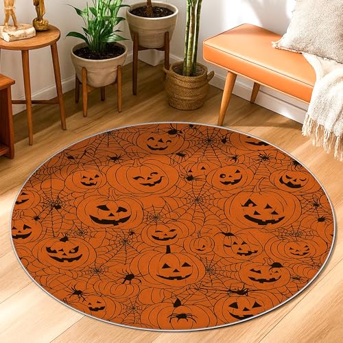 Kürbis-Teppich, Halloween, festliches Spinnennetz, Halloween, Orange, rutschfeste Unterseite, Fußmatte, Kreisdruck, Akzente, Teppich, Badezimmer, Eingangsbereich, Nachttisch, Türdekoration, 91 x 90 cm Kürbis-Teppich, Halloween, festliches Spinnennetz, Halloween, Orange, rutschfeste Unterseite, Fußmatte, Kreisdruck, Akzente, Teppich, Badezimmer, Eingangsbereich, Nachttisch, Türdekoration, 91 x 90 cm von Generic