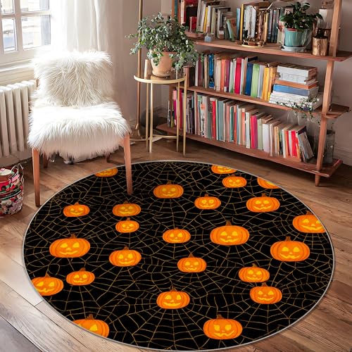 Kürbis-Teppich, Halloween, festliches Spinnennetz, lächelndes Gesicht, Halloween, orange, rutschfeste Unterseite, Fußmatte, runder Überwurf, schmutzabweisend, Badezimmer, Eingangsbereich, Nachttisch Kürbis-Teppich, Halloween, festliches Spinnennetz, lächelndes Gesicht, Halloween, orange, rutschfeste Unterseite, Fußmatte, runder Überwurf, schmutzabweisend, Badezimmer, Eingangsbereich, Nachttisch von Generic