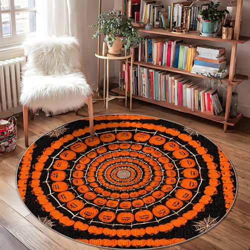 Kürbis-Teppich, Halloween, saisonales Spinnennetz, Halloween, Orange, niedriger Flor, für den Innenbereich, runder Überwurf, kein Ausfallen, Badezimmer, Eingangsbereich, Nachttisch, Tür, Dekoration Kürbis-Teppich, Halloween, saisonales Spinnennetz, Halloween, Orange, niedriger Flor, für den Innenbereich, runder Überwurf, kein Ausfallen, Badezimmer, Eingangsbereich, Nachttisch, Tür, Dekoration von Generic