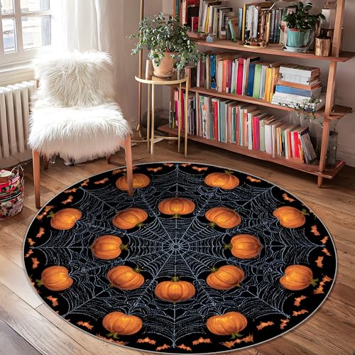 Kürbis-Teppich, Halloween-Gruseliges Spinnennetz, Fledermaus, Halloween, orange, rutschfeste Unterseite, rund, Überwurf, schmutzabweisend, Badezimmer, Eingang, Nachttisch, Waschküche, Dekoration, 122 Kürbis-Teppich, Halloween-Gruseliges Spinnennetz, Fledermaus, Halloween, orange, rutschfeste Unterseite, rund, Überwurf, schmutzabweisend, Badezimmer, Eingang, Nachttisch, Waschküche, Dekoration, 122 von Generic