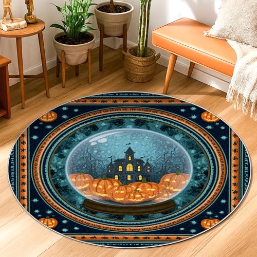 Kürbis-Teppich, Halloween-Spukhaus, Geist, Halloween, rutschfeste Unterseite, für den Innenbereich, runder Überwurf, kein Ausfallen, Badezimmer, Eingangsbereich, Nachttisch, Tür, Dekoration, 91 x 90 Kürbis-Teppich, Halloween-Spukhaus, Geist, Halloween, rutschfeste Unterseite, für den Innenbereich, runder Überwurf, kein Ausfallen, Badezimmer, Eingangsbereich, Nachttisch, Tür, Dekoration, 91 x 90 von Generic