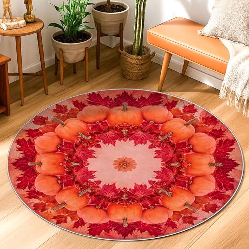 Kürbis-Teppich, Herbsternte, Ahornblatt, Blume, Herbst, Orange, niedriger Flor, rund, Überwurf, Teppich, Kanteneinfassung, Badezimmer, Nachttisch, Eingangstür, Dekoration, 91 x 90 cm Kürbis-Teppich, Herbsternte, Ahornblatt, Blume, Herbst, Orange, niedriger Flor, rund, Überwurf, Teppich, Kanteneinfassung, Badezimmer, Nachttisch, Eingangstür, Dekoration, 91 x 90 cm von Generic