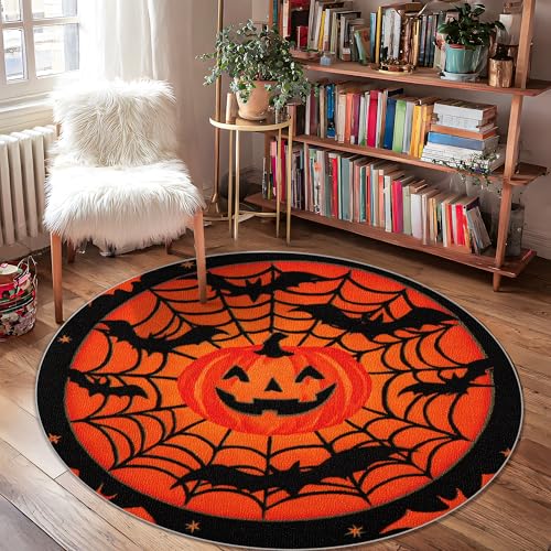 Kürbis-Teppich, gruselig, fantasievoll, Fledermaus, Spinnennetz, Halloween, Orange, niedriger Flor, Randeinfassung, Fußmatte, Überwurf, Teppich, für Badezimmer, Eingangsbereich, Küche, Nachttisch Kürbis-Teppich, gruselig, fantasievoll, Fledermaus, Spinnennetz, Halloween, Orange, niedriger Flor, Randeinfassung, Fußmatte, Überwurf, Teppich, für Badezimmer, Eingangsbereich, Küche, Nachttisch von Generic