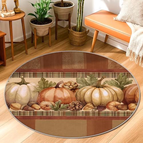 Kürbis-Teppich, rustikal, , Tannenzapfen, Herbst, Orange, niedriger Flor, Randeinfassung, Überwurf, Teppich, für Badezimmer, Eingangsbereich, Nachttisch, Waschküche, Dekoration, 91 x 90 cm Kürbis-Teppich, rustikal, , Tannenzapfen, Herbst, Orange, niedriger Flor, Randeinfassung, Überwurf, Teppich, für Badezimmer, Eingangsbereich, Nachttisch, Waschküche, Dekoration, 91 x 90 cm von Generic