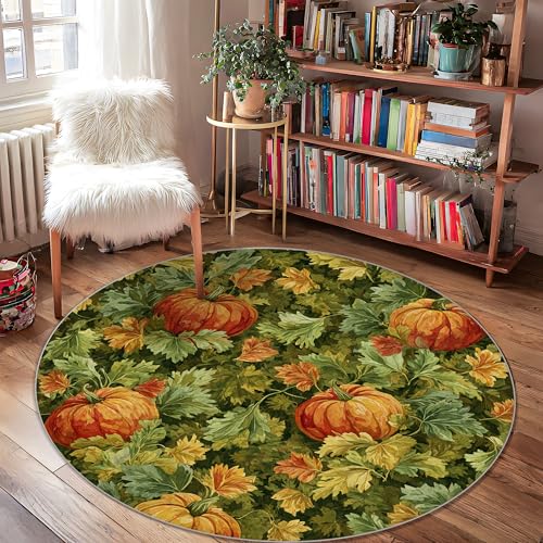 Kürbis-Teppich, rustikal, Blätterranke, Herbst, Orange, niedriger Flor, Fußmatte, Kreisdruck, Akzente, Teppich, Badezimmer, Nachttisch, Eingangstür, Dekoration, 122 x 122 cm Kürbis-Teppich, rustikal, Blätterranke, Herbst, Orange, niedriger Flor, Fußmatte, Kreisdruck, Akzente, Teppich, Badezimmer, Nachttisch, Eingangstür, Dekoration, 122 x 122 cm von Generic