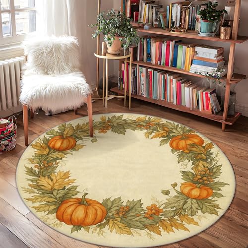Kürbis-Teppich, rustikales Blatt, Beere, Herbst, Orange, niedriger Flor, Einfassung, Fußmatte, Überwurf, Teppich, für Badezimmer, Eingangsbereich, Nachttisch, Waschküche, Dekoration, 122 x 122 cm Kürbis-Teppich, rustikales Blatt, Beere, Herbst, Orange, niedriger Flor, Einfassung, Fußmatte, Überwurf, Teppich, für Badezimmer, Eingangsbereich, Nachttisch, Waschküche, Dekoration, 122 x 122 cm von Generic