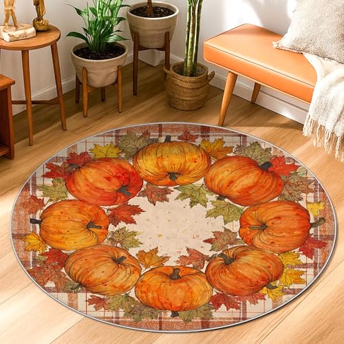 Kürbis-Teppich, rustikales Blattmuster, Herbst-Orange, niedriger Flor, Fußmatte, für Zuhause, Akzente, lichtbeständig, Badezimmer, Tür, Eingang, Nachttisch, Dekoration, 91 x 90 cm Kürbis-Teppich, rustikales Blattmuster, Herbst-Orange, niedriger Flor, Fußmatte, für Zuhause, Akzente, lichtbeständig, Badezimmer, Tür, Eingang, Nachttisch, Dekoration, 91 x 90 cm von Generic