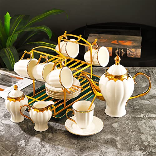 Kürbis Textur Gold Intarsien Bone China Kaffee Set Tee Set Keramik Topf Teekanne Kaffee Tasse Tee Tasse Europäischen Kaffee Set, von Generic