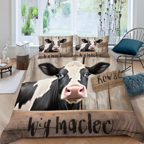 Kuh Bettwäsche 135x200 Kinder Bauernhoftiere Bettbezug 3D Weiche Mikrofaser 3 Teilig Bettwäsche-Sets mit Reißverschluss und 2 Kissenbezüge 80x80 cm C.242 von Generic
