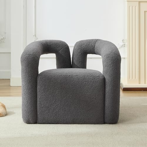 Kunstpelz Stuhl Moderne Sherpa Stoff Wide Cutout Arm Design Teddy gepolstert Single Sofa bequem und flauschig Lesesessel für Wohnzimmer Schlafzimmer Ecke (grau) von Generic