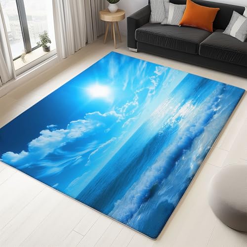 Kurzflor - Pflegeleicht Blau Teppich für Schlafzimmer, Natur Surrealismus Küstenlandschaft Kuscheliger Wohnzimmer Teppiche, 120 x 170 cm Schmutzabweisend Wurfteppich Kurzflor - Pflegeleicht Blau Teppich für Schlafzimmer, Natur Surrealismus Küstenlandschaft Kuscheliger Wohnzimmer Teppiche, 120 x 170 cm Schmutzabweisend Wurfteppich von Generic