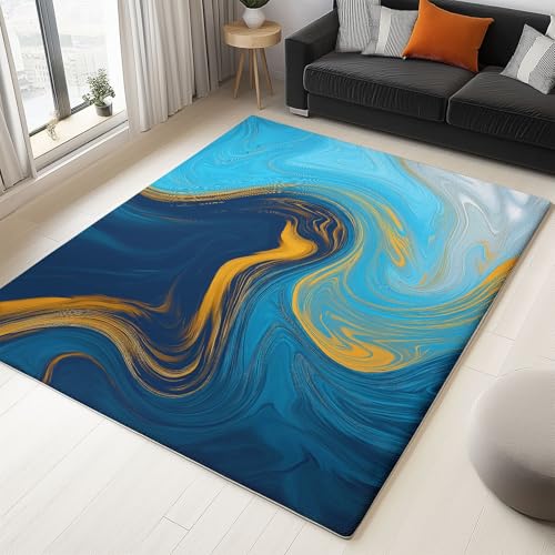 Kurzflor - Pflegeleicht Dunkelblau Teppich für Schlafzimmer, Natur Wirbel Marmor Kuscheliger Wohnzimmer Teppiche, 120 x 170 cm Schmutzabweisend Wurfteppich Kurzflor - Pflegeleicht Dunkelblau Teppich für Schlafzimmer, Natur Wirbel Marmor Kuscheliger Wohnzimmer Teppiche, 120 x 170 cm Schmutzabweisend Wurfteppich von Generic