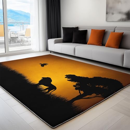 Kurzflor - Pflegeleicht Gold Teppich für Schlafzimmer, Natur Retro Afrikanischer Löwe Kuscheliger Wohnzimmer Teppiche, 180 x 240 cm Schmutzabweisend Wurfteppich von Generic