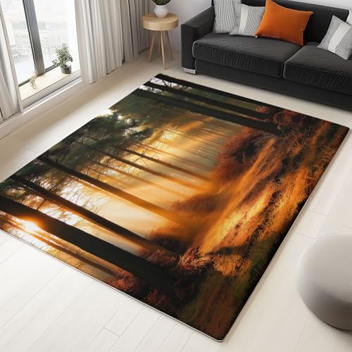 Kurzflor - Pflegeleicht Orange Teppich für Schlafzimmer, Natur Wälder Elegant Kuscheliger Wohnzimmer Teppiche, 160 x 220 cm Schmutzabweisend Wurfteppich von Generic