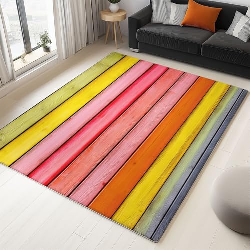Kurzflor - Pflegeleicht Rosa Teppich für Schlafzimmer, Natur Bunte Holzbretter Schlicht Kuscheliger Wohnzimmer Teppiche, 140 x 200 cm Schmutzabweisend Wurfteppich Kurzflor - Pflegeleicht Rosa Teppich für Schlafzimmer, Natur Bunte Holzbretter Schlicht Kuscheliger Wohnzimmer Teppiche, 140 x 200 cm Schmutzabweisend Wurfteppich von Generic
