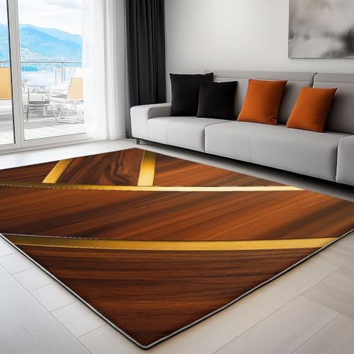 Kurzflor - Pflegeleicht Rotbraun Teppich für Schlafzimmer, Exquisit Linien Walnuss Kuscheliger Wohnzimmer Teppiche, 140 x 200 cm Schmutzabweisend Wurfteppich von Generic