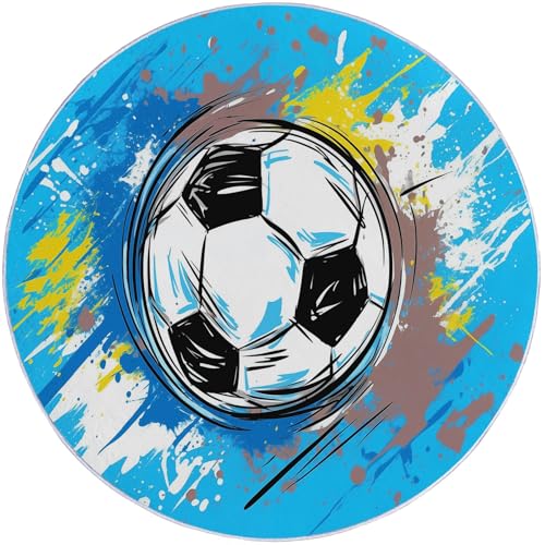 Kurzflor Runder Flanell Teppich 160 cm, Graffiti Sport Fußball Druckdesign, waschbar pflegeleicht ideal fürs Wohnzimmer, Schlafzimmer und Kinderzimmer auch als Badematte, Bunt Kurzflor Runder Flanell Teppich 160 cm, Graffiti Sport Fußball Druckdesign, waschbar pflegeleicht ideal fürs Wohnzimmer, Schlafzimmer und Kinderzimmer auch als Badematte, Bunt von Generic